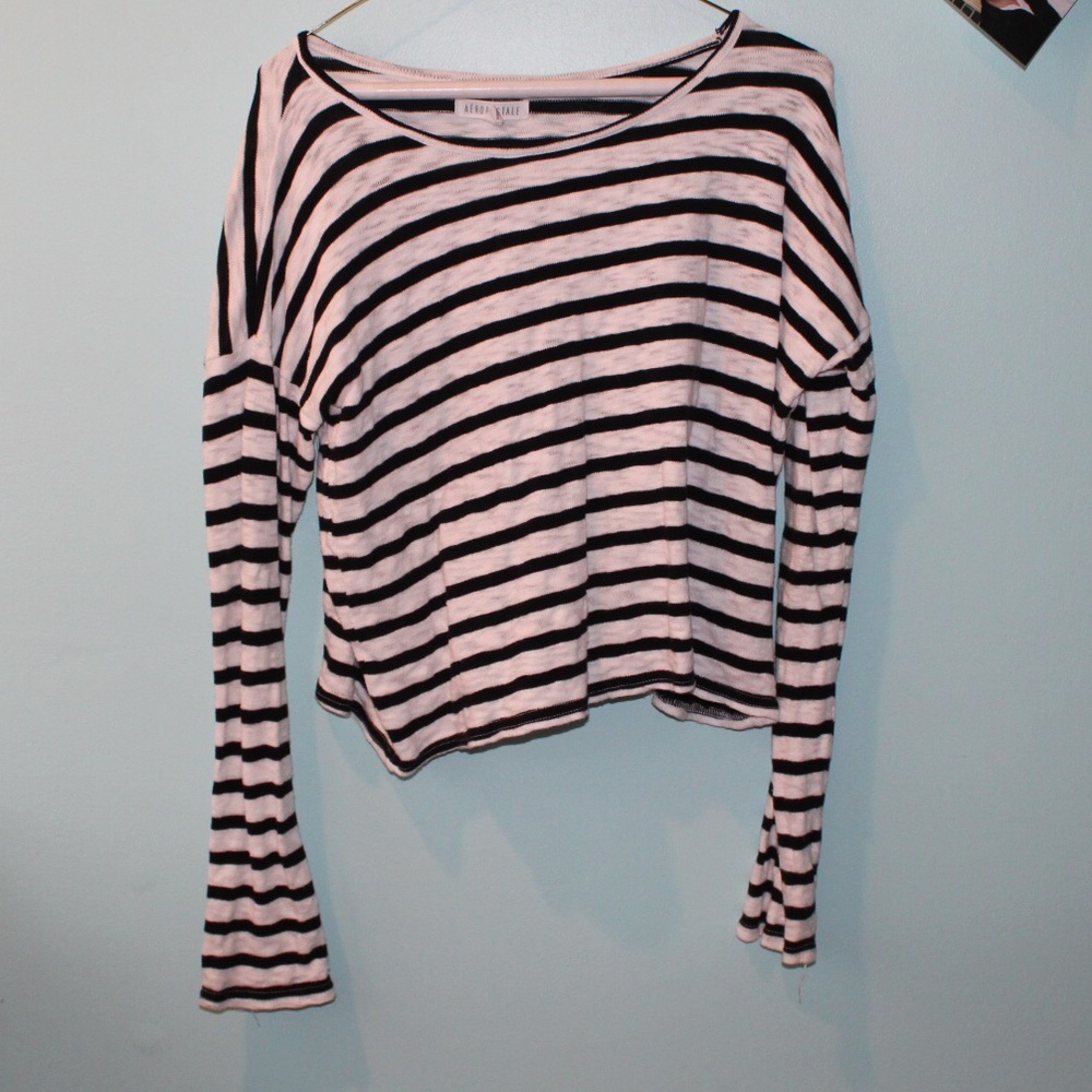 Striped cropped long sleeve sweater!